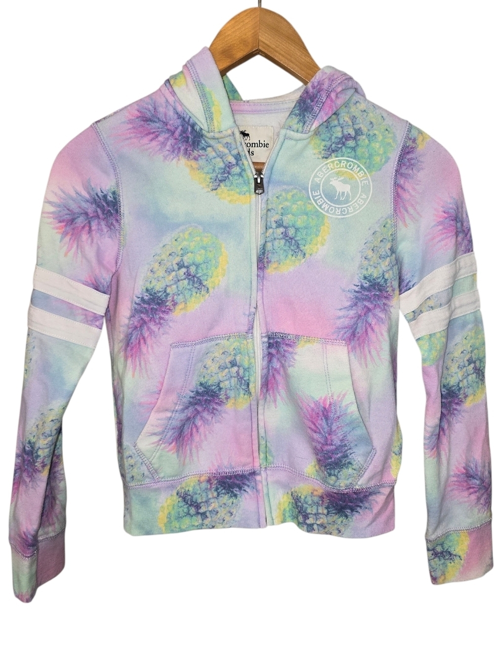 Abercrombie Kids Pineapple Print Zip Hoodie Pastel Rainbow Full Zip Size 9/10